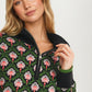 Floral Jacquard Quarter-Zip Sweater with Ribbed Trim