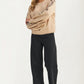 Floral Embroidered Sleeve Sweater with Relaxed Silhouette