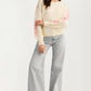 Floral Embroidered Sleeve Sweater with Relaxed Silhouette