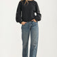 Floral Embroidered Sleeve Sweater with Relaxed Silhouette