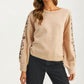Floral Embroidered Sleeve Sweater with Relaxed Silhouette