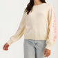 Floral Embroidered Sleeve Sweater with Relaxed Silhouette
