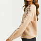 Floral Embroidered Sleeve Sweater with Relaxed Silhouette