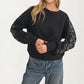 Floral Embroidered Sleeve Sweater with Relaxed Silhouette