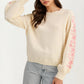 Floral Embroidered Sleeve Sweater with Relaxed Silhouette