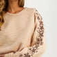 Floral Embroidered Sleeve Sweater with Relaxed Silhouette