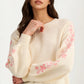 Floral Embroidered Sleeve Sweater with Relaxed Silhouette