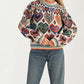 Colorful Heart Print Knit Sweater With Long Sleeves