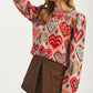 Colorful Heart Print Knit Sweater With Long Sleeves