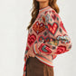 Colorful Heart Print Knit Sweater With Long Sleeves