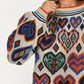 Colorful Heart Print Knit Sweater With Long Sleeves