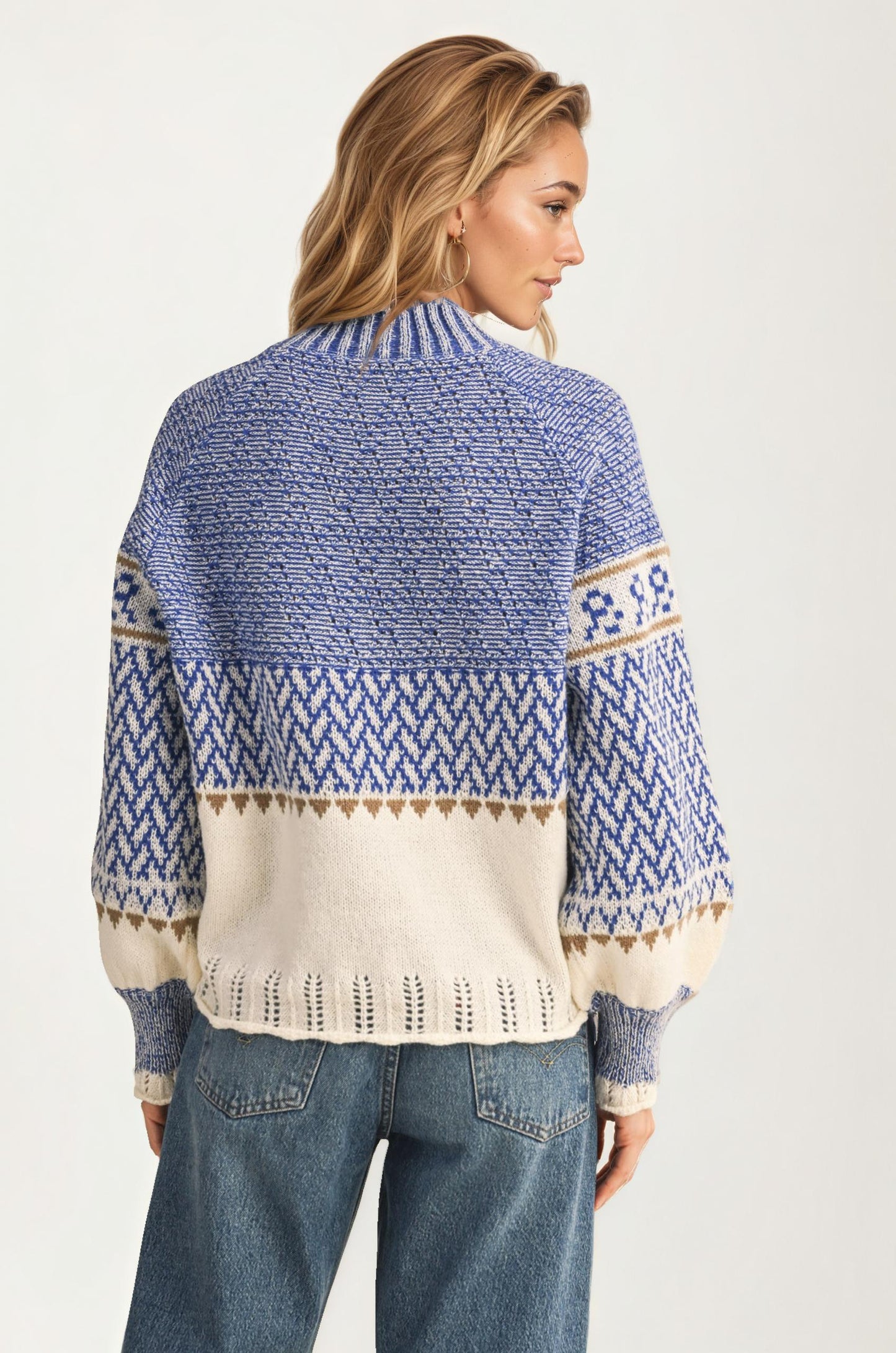 Fair Isle Tie-Neck Knitted Sweater