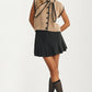 Sleeveless Knit Vest with Contrast Trim and Tie Detail