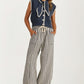 Sleeveless Knit Vest with Oversized Bow Collar and Contrast Trim