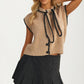 Sleeveless Knit Vest with Contrast Trim and Tie Detail