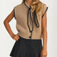 Sleeveless Knit Vest with Contrast Trim and Tie Detail