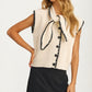 Sleeveless Knit Vest with Contrast Trim and Tie Detail