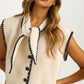 Sleeveless Knit Vest with Contrast Trim and Tie Detail