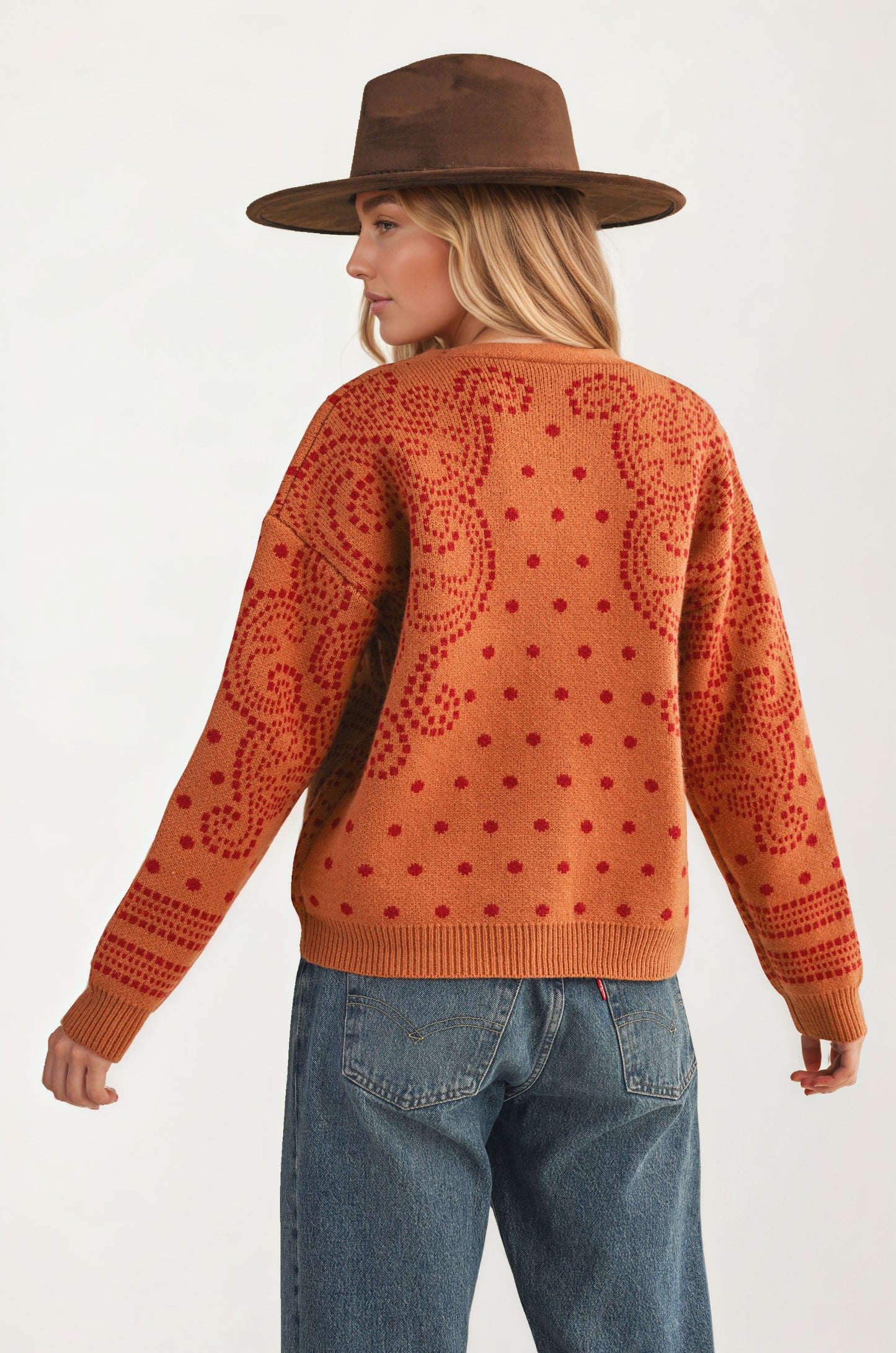 Patterned Button Cardigan with Relaxed Modern Fit