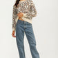 Crew Neck Sweater with Abstract Floral Pattern