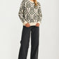 Ivory Green Floral Knit Sweater with Relaxed Fit
