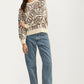 Crew Neck Sweater with Abstract Floral Pattern