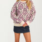 Floral Jacquard Crewneck Sweater in Ivory and Red