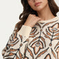 Crew Neck Sweater with Abstract Floral Pattern