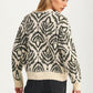 Ivory Green Floral Knit Sweater with Relaxed Fit
