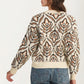 Crew Neck Sweater with Abstract Floral Pattern