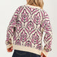 Floral Jacquard Crewneck Sweater in Ivory and Red