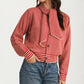 Striped Knit Button Cardigan with Tie-Neck Scarf Detail