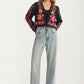 Floral Knit Tie Front Cardigan with Puff Sleeves
