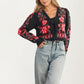 Floral Knit Tie Front Cardigan with Puff Sleeves