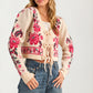 Floral Tie-Front Cardigan with Cropped Feminine Silhouette