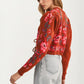 Floral Knit Tie Front Cardigan with Puff Sleeves