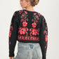 Floral Knit Tie Front Cardigan with Puff Sleeves