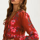 Floral Knit Tie Front Cardigan with Puff Sleeves