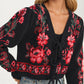 Floral Knit Tie Front Cardigan with Puff Sleeves