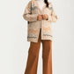 Scallop Trim Cardigan With Geometric Knit Pattern