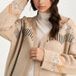 Scallop Trim Cardigan With Geometric Knit Pattern