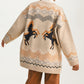 Scallop Trim Cardigan With Geometric Knit Pattern