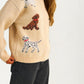 Button Front Dog Print Knit Cardigan With Relaxed Fit