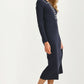 Collared Ribbed Knit Midi Dress with Contrast Stitch Detail