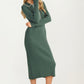 Collared Ribbed Knit Midi Dress with Contrast Stitch Detail