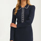 Collared Ribbed Knit Midi Dress with Contrast Stitch Detail
