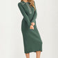 Collared Ribbed Knit Midi Dress with Contrast Stitch Detail
