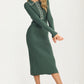 Collared Ribbed Knit Midi Dress with Contrast Stitch Detail