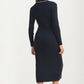 Collared Ribbed Knit Midi Dress with Contrast Stitch Detail