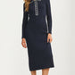 Collared Ribbed Knit Midi Dress with Contrast Stitch Detail